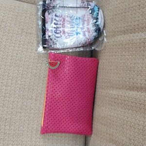 EUC Ipsy Watermelon Makeup Bag and NWT Drink Cozy